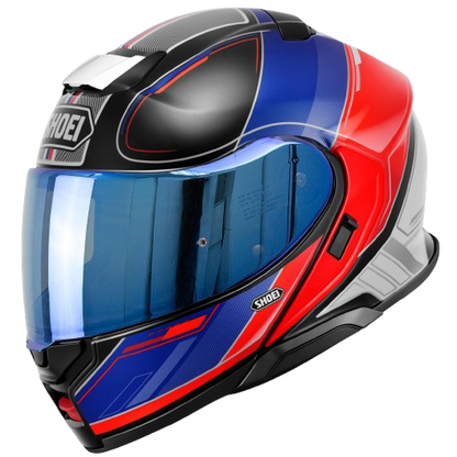 Výklopná helma na motorku s modrým plexi
